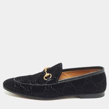 Pre Owned Gucci Black GG Velvet Jordaan Loafers Size 42.5