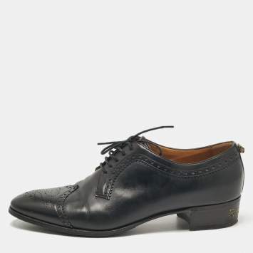 Pre Owned Gucci Black Leather Lace Up Derby Size 44.5