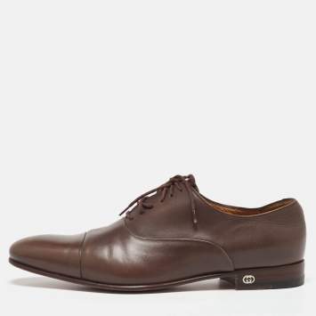 Pre Owned Gucci Brown Leather Lace Up Oxfords Size 41.5
