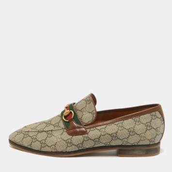 مملوكة مسبقًا Gucci Brown GG Canvas Web Driver Loafers Size 45