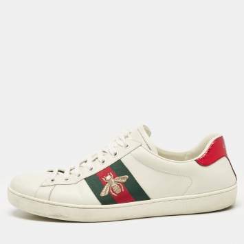 Pre Owned Gucci White Leather Ace Lace Up Sneakers Size 42.5