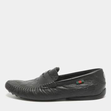 Pre Owned Gucci Black Leather Driver Loafers Size 42.5