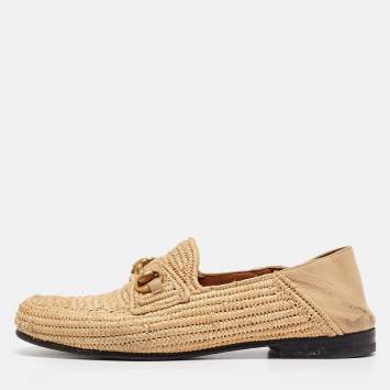 مملوكة مسبقًا Gucci Beige Leather and Raffia Jordaan Loafers Size 42