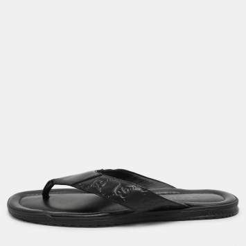 Pre Owned Gucci Black Guccissima Leather Criss Cross Flat Slides Size 43