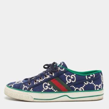 Pre Owned Gucci Blue/Ivory GG Canvas Tennis 1977 Sneakers Size 43.5