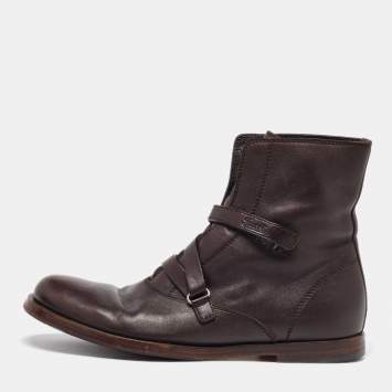 Pre Owned Gucci Dark Brown Leather Ankle Length Boots Size 41