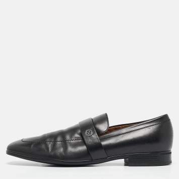 Pre Owned Gucci Black Leather Driver Loafers Size 41
