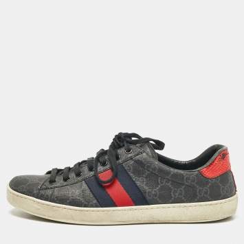 مملوكة مسبقًا Gucci Black GG Supreme Canvas Web Ace Sneakers Size 42