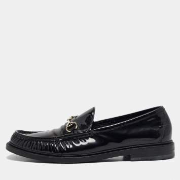 Pre Owned Gucci Black Patent Leather Driver Loafers Size 45