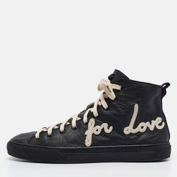 Pre Owned Gucci Black Leather Web High Top Sneakers Size 40
