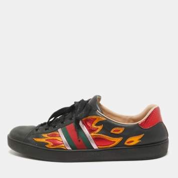 Pre Owned Gucci Black Leather Ace Sneakers Size 45.5