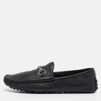 Pre Owned Gucci Black Leather Driver Loafers Size 44