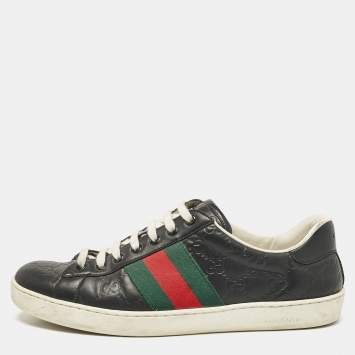 Pre Owned Gucci Black Guccissima Leather Ace Sneakers Size 41.5
