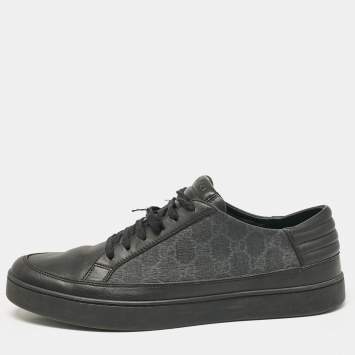 مملوكة مسبقًا Gucci Black/Grey GG Canvas and Leather Low Top Sneakers Size 44