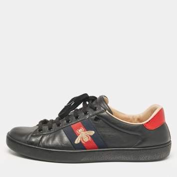 Pre Owned Gucci Black Leather Ace Lace Up Sneakers Size 45