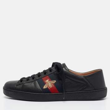 Pre Owned Gucci Black Leather Embroidered Bee Ace Sneakers Size 44