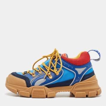 Pre Owned Gucci Multicolor Leather and Mesh Flashtrek Reflective Sneakers Size 39