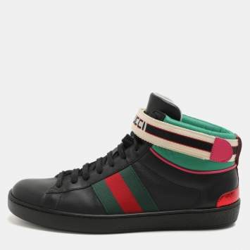 Pre Owned Gucci Black Leather Stripe Ace High Top Sneakers Size 39