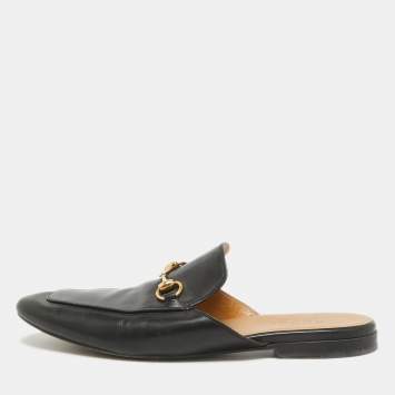 Pre Owned Gucci Black Leather Princetown Mules Size 44