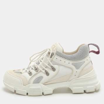 Pre Owned Gucci White Leather and Mesh Flashtrek Low Top Sneakers Size 41
