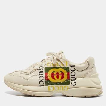 Pre Owned Gucci Cream Leather Rhyton Sneakers Size 43