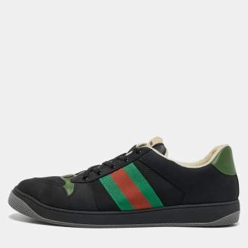 Pre Owned Gucci Black Leather and Nubuck Leather Screener Lace Up Sneakers Size 45