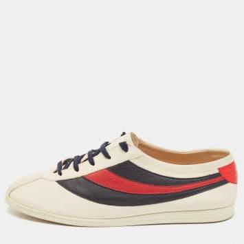 Pre Owned Gucci Off White Leather Flacer Web Low Top Sneakers Size 43.5