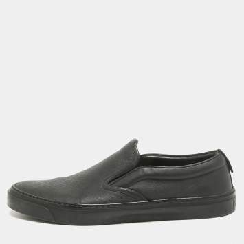Pre Owned Gucci Black Leather GG Slip On Sneakers Size 44