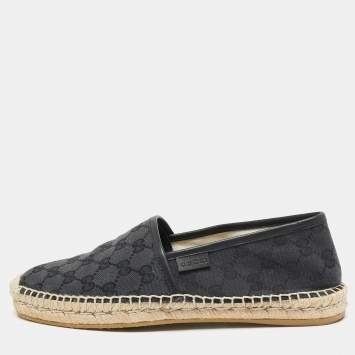 Gucci Black GG Canvas and Leather Espadrilles Flats Size 40.5