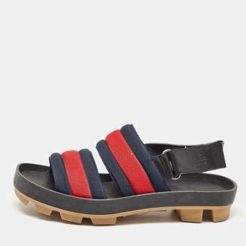 Gucci Tricolor Leather and Canvas Rimini Slingback Sandals Size 40.5