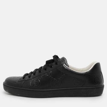 Pre Owned Gucci Black Perforated GG Embossed Leather Ace Low Top Sneakers Size 42