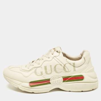 Pre Owned Gucci Cream Leather Rhyton Lace Up Sneakers Size 44
