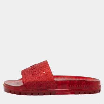 Pre Owned Gucci x Adidas Red Rubber Adilette Pool Slides Size 42