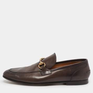 Pre Owned Gucci Brown Leather Jordaan Loafers Size 41