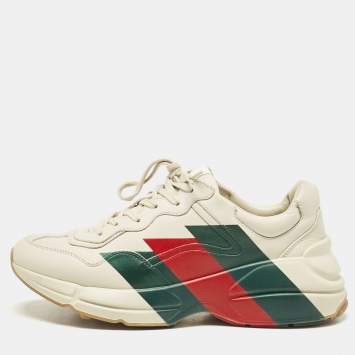 مملوكة مسبقًا Gucci Cream Leather Web Rhyton Sneakers Size 41