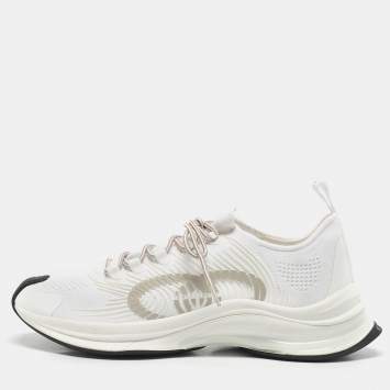 Pre Owned Gucci White Knit Fabric Run Sneakers Size 43.5