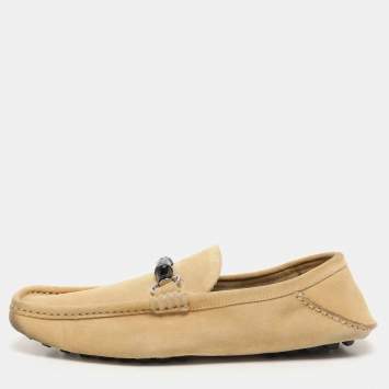 Pre Owned Gucci Yellow Suede Horsebit Slip On Loafers Size 42.5