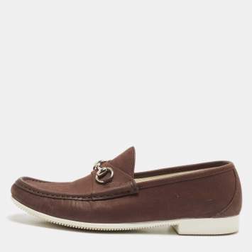 Pre Owned Gucci Brown Nubuck Leather Horsebit Loafers Size 43