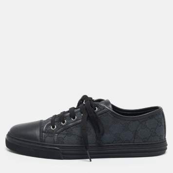 Gucci Black GG Canvas and Leather Low Top Sneakers Size 41.5