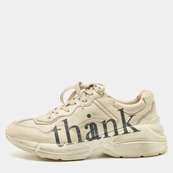 Pre Owned Gucci Cream Leather Rhyton Lace Up Sneakers Size 42