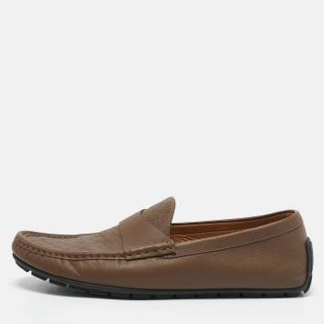 Gucci Beige Leather Slip On Penny Loafers Size 44