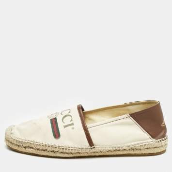 Gucci Off White Canvas Graphic Print Slip On Espadrilles Size 45