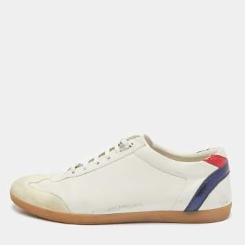 Pre Owned Gucci White Leather and Suede GG Marmont Low Top Sneakers Size 43