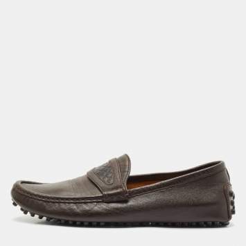 Gucci Dark Brown Leather Guccissima Slip on Loafers Size 40