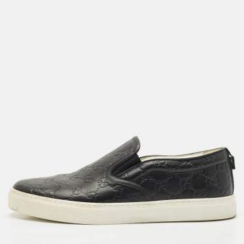 Pre Owned Gucci Black Guccissima Leather Slip On Sneakers Size 43