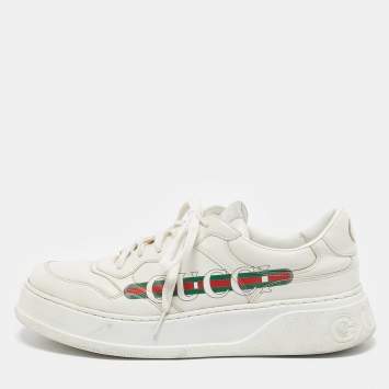 Gucci White Leather Chunky B Lace Up Sneakers Size 43.5