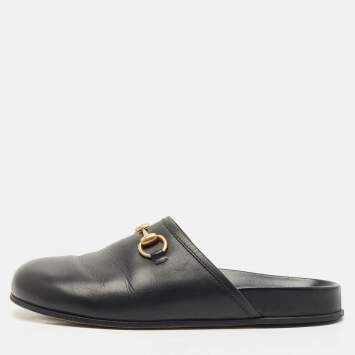 Gucci Black Leather Horsebit Princetown Flat Mules Size 39.5