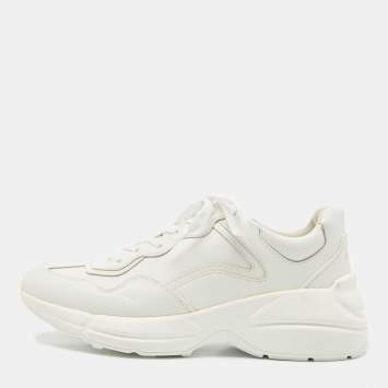 Gucci White Leather Rhyton Lace Up Sneakers Size 41.5