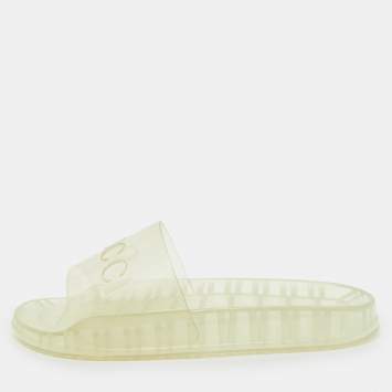 Gucci Transparent Rubber Logo Slide Flat Sandals Size 42