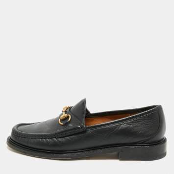 Gucci Black Leather Horsebit Slip On Loafers Size 43